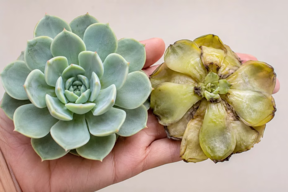foto em plano fechado de uma mão segurando uma suculenta Echeveria saudável
